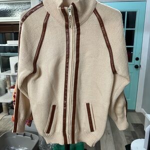 Celine Cream and Brown Zip Up Jacket